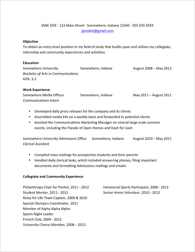 resume objective examples college graduate