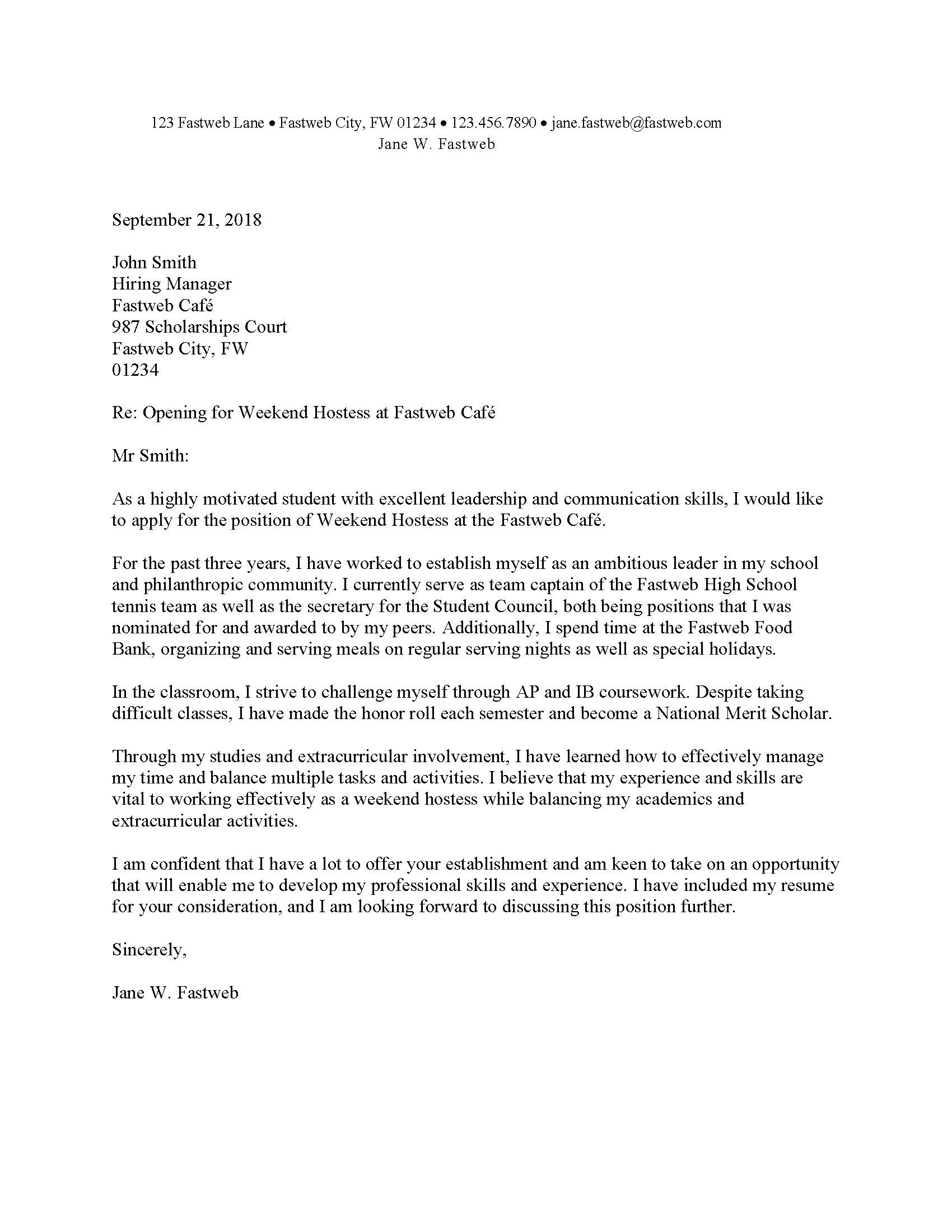 application letter for a job for the first time