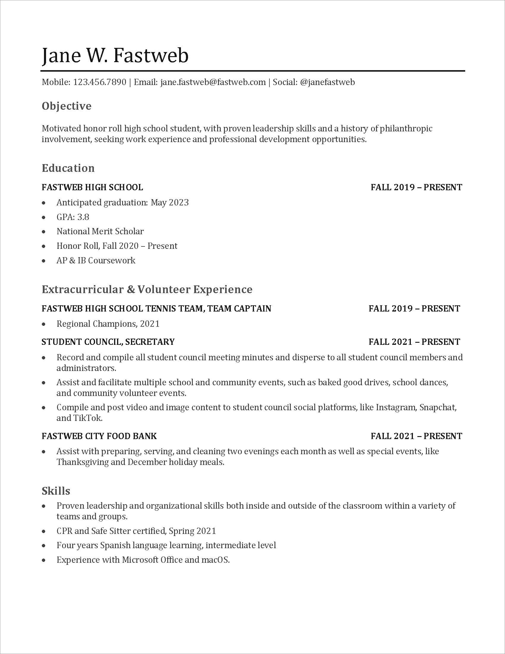 First Part Time Job Resume Sample Fastweb